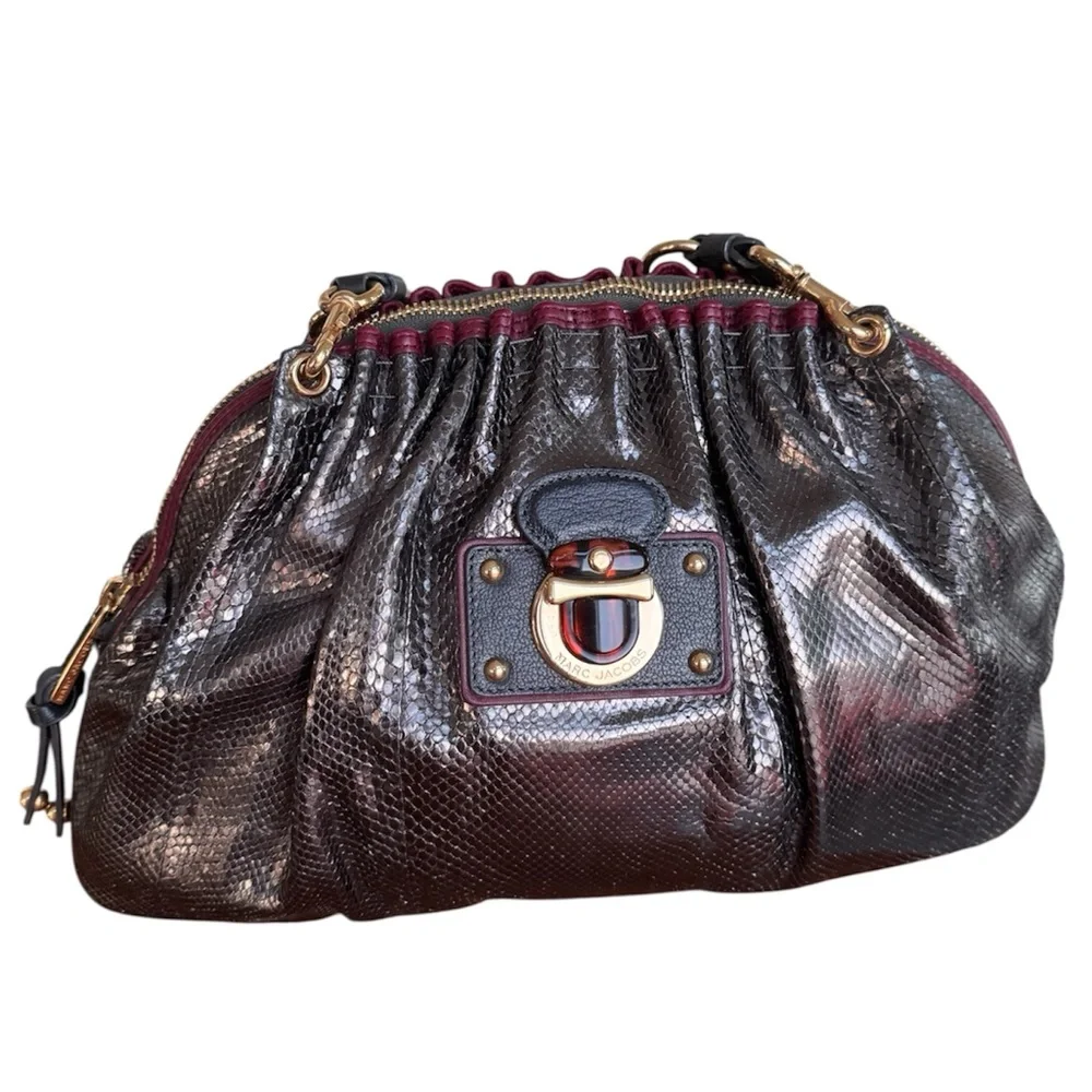 Authentic MARC JACOBS Anthracite Python Capra GM Clutch Shoulder Bag - Picture 3 of 16